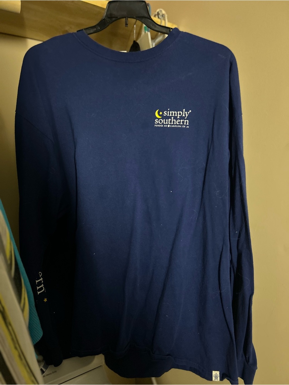 Simply Southern Navy Long-Sleeve Crewneck with Yellow Logo